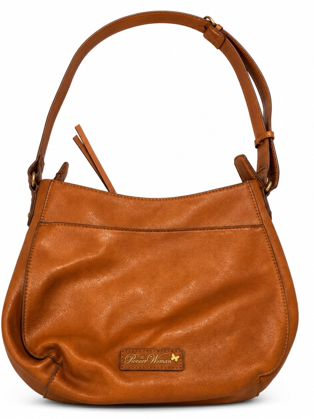 Pioneer Woman Patricia Faux Leather Hobo Women's Cognac Crossbody Purse Bag New